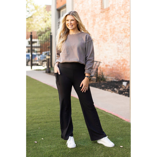 Ready to Ship | The Madison - Relaxed Fit / Straight Leg Black Leggings with Pockets