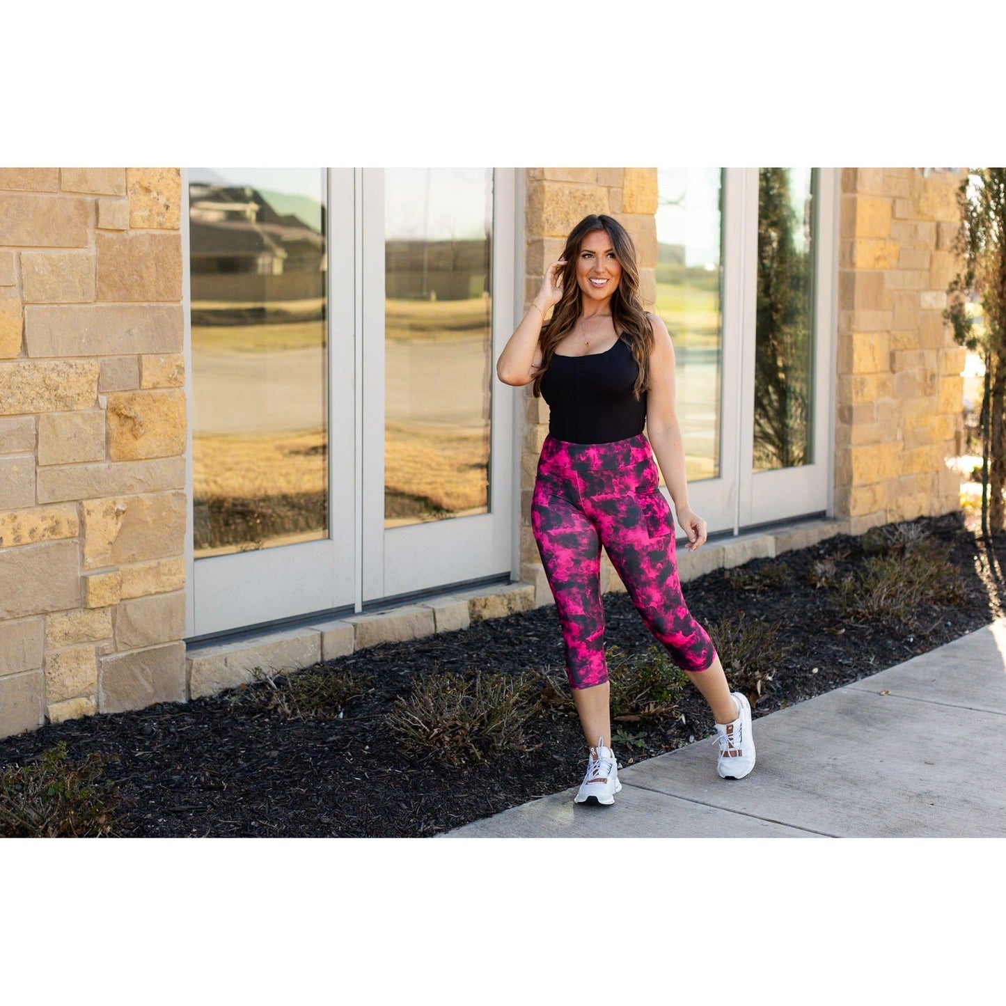 Ready to Ship | Pink and Black Tie Dye CAPRI with POCKETS  - Luxe Leggings by Julia Rose®